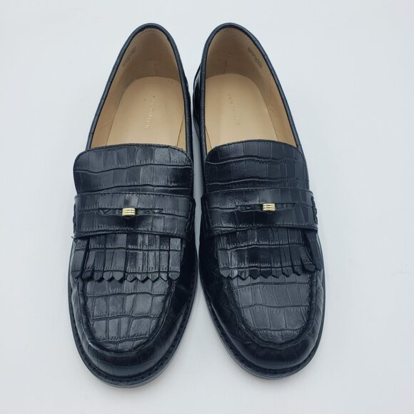 Ann Taylor Weekend Collection Black Horsebit Croco Embossed Loafers - Picture 4 of 9